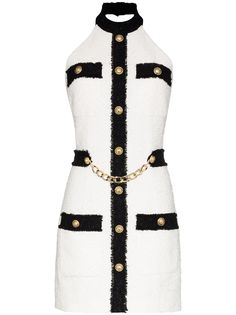 Balmain твидовое платье мини с вырезом халтер