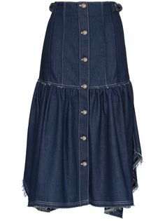 Chloé джинсовая юбка с оборками и бахромой