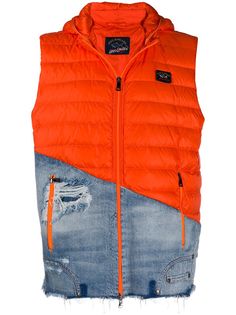 Greg Lauren X Paul & Shark комбинированный жилет с капюшоном