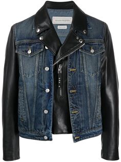 Alexander McQueen байкерская куртка с джинсовыми вставками
