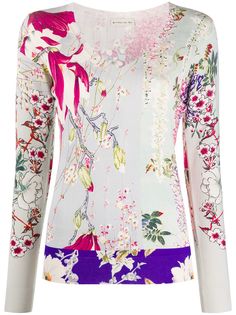 Etro топ с цветочным принтом и V-образным вырезом