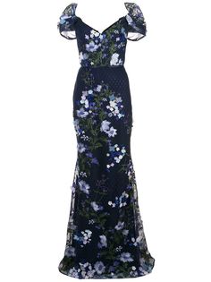 Marchesa Notte платье из тюля с цветочным принтом