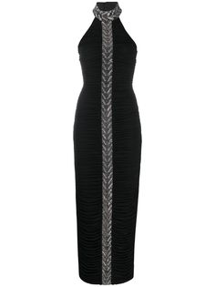 Balmain платье с вырезом халтер и стразами