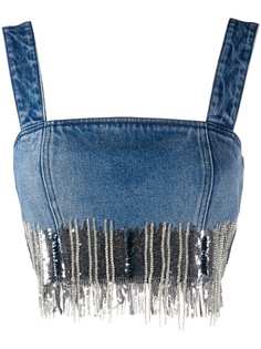 Balmain джинсовый топ с пайетками