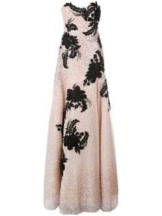 Marchesa вечернее платье с цветочной вышивкой