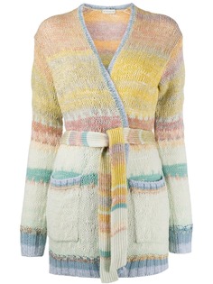 Etro пальто-кардиган в полоску с поясом