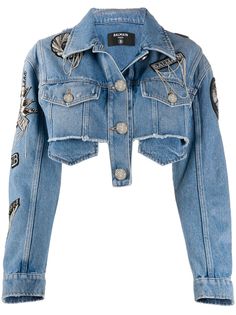 Balmain укороченная джинсовая куртка с нашивкой-логотипом