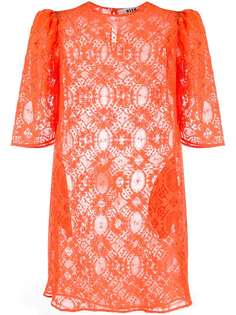 MSGM кружевное платье-трапеция с объемными рукавами и цветочным узором
