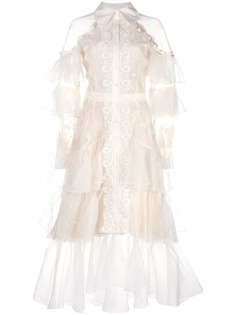 Marchesa платье с оборками и открытыми плечами