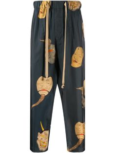Uma Wang брюки с кулиской и принтом