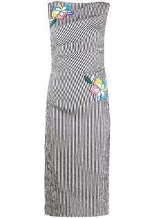 Talbot Runhof платье в полоску с цветочной аппликацией