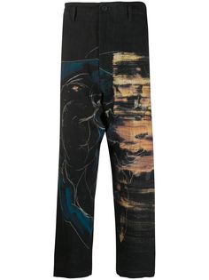 Yohji Yamamoto брюки с графичным принтом