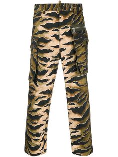 Dsquared2 укороченные брюки карго с тигровым принтом