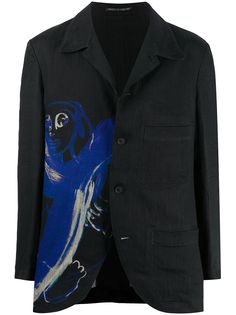 Yohji Yamamoto однобортный пиджак с графичным принтом