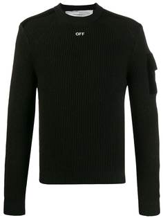 Off-White джемпер в рубчик с карманом на рукаве