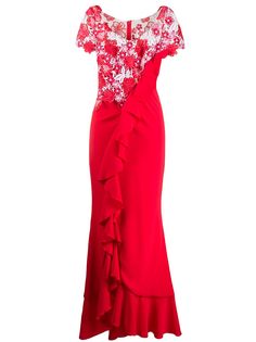 Talbot Runhof вечернее платье Boccacio с оборками и цветочным кружевом