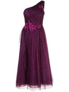 Marchesa Notte платье из тюля на одно плечо с блестками