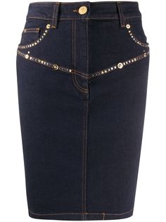 Versace джинсовая юбка-карандаш с заклепками