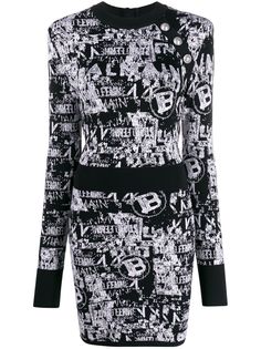 Balmain платье мини с логотипом и квадратными плечами