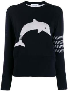 Thom Browne жаккардовый пуловер Dolphin Icon с полосками 4-Bar