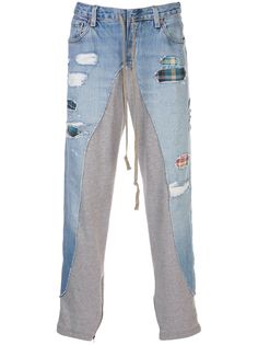 Greg Lauren джинсы в технике пэчворк с заниженной талией