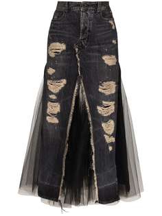 UNRAVEL PROJECT джинсовая юбка миди со вставками из тюля