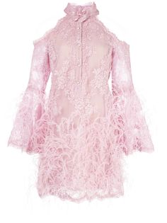 Marchesa короткое платье с перьями