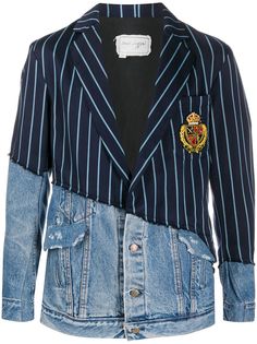 Greg Lauren пиджак в полоску со вставками из денима