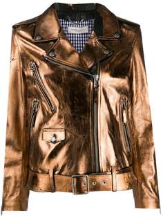 Golden Goose байкерская куртка с эффектом металлик