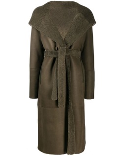 Liska fur-trimmed hooded trench coat