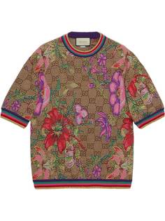 Gucci футболка с монограммой и цветочным принтом