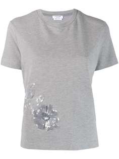 Thom Browne футболка с разрезами по бокам и цветочной вышивкой