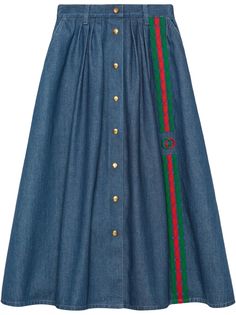 Gucci джинсовая юбка миди с отделкой Web и логотипом GG
