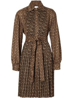 Burberry платье-рубашка со складками и монограммой