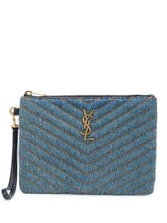 Saint Laurent стеганый клатч с декором Monogram