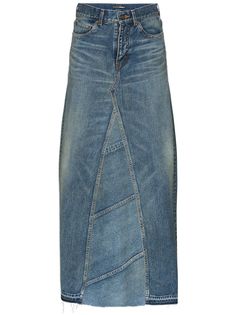Saint Laurent джинсовая юбка макси с завышенной талией