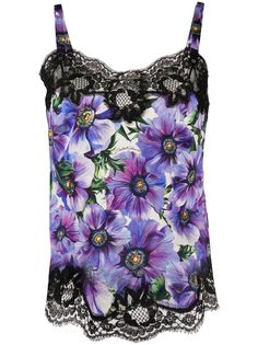 Dolce & Gabbana топ с кружевом и принтом