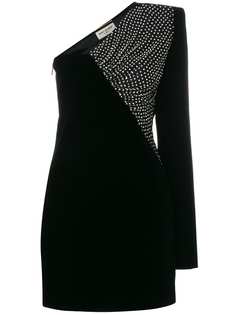 Saint Laurent асимметричное бархатное платье миди