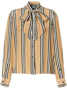 Burberry блузка в полоску Icon Stripe с бантом