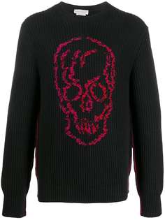 Alexander McQueen джемпер в рубчик с вышивкой Skull