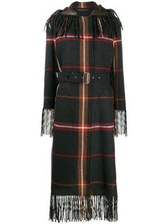 Salvatore Ferragamo клетчатое пальто с бахромой