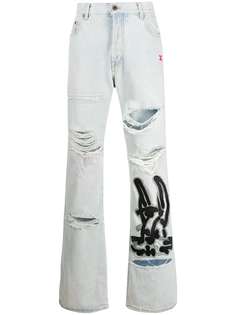 Off-White джинсы с вышивкой и прорезями