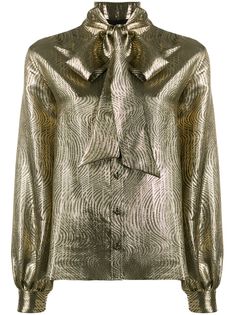 Saint Laurent блузка с бантом и эффектом металлик