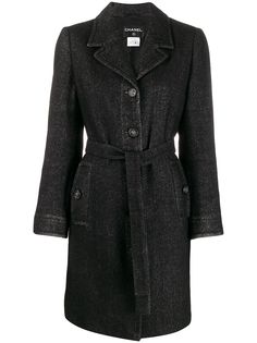 Chanel Pre-Owned твидовое пальто 2010-х годов с поясом