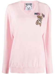 Moschino декорированный джемпер Teddy Bear с V-образным вырезом