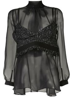 Sacai raw-top sheer blouse