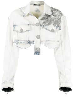 Balmain укороченная джинсовая куртка с кристаллами