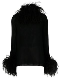 Saint Laurent блузка с отделкой из страусиных перьев