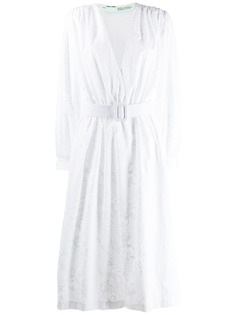 Off-White платье с поясом и вышивкой