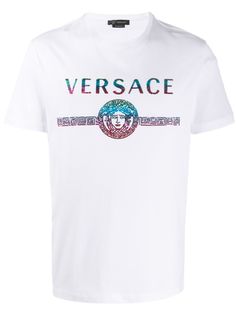 Versace футболка Medusa Greca с логотипом и пайетками